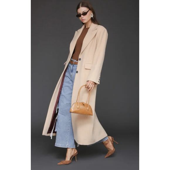 Avec Les Filles Jackets & Blazers - Avec Les Filles Strong Shoulder Hourglass Single Breasted Coat Beige Size Small
